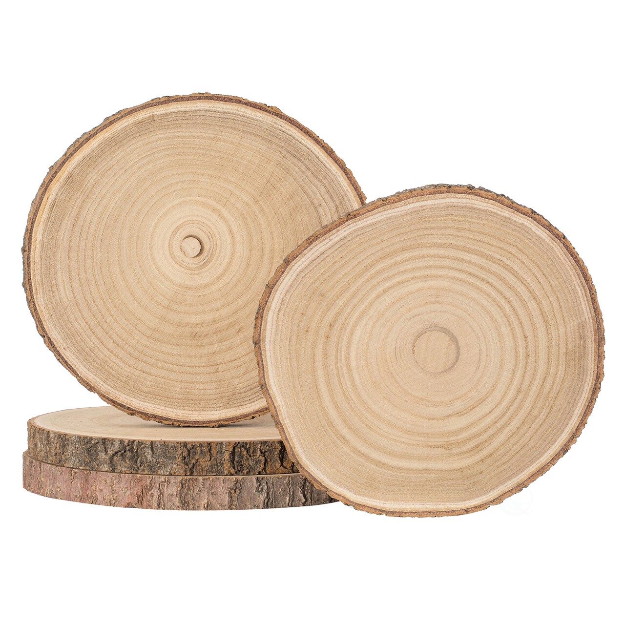 Vintiquewise Set of 4 Rustic Wood Slices Round Multi Purpose Natural Wooden Slabs for Chargers Cake Risers Serving Trays Table Centerpieces Home Decor DIY Crafts Party Supplies and Tableware